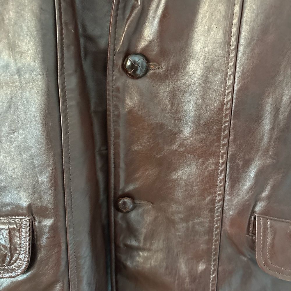 True vintage Leather Ranch Coat Sherpa Lined Western Car Coat Brown 70s USA - Picture 6 of 8